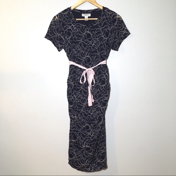 Motherhood Navy & Pink Lace Ribbon Belted Dress - Picture 2 of 8